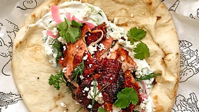 Tandoori Chicken Naan Bread Wrap With Cucumber