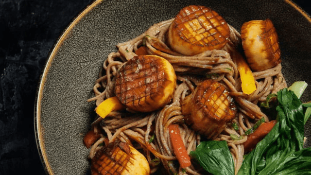 King Trumpet "Scallops" Soba Noodle Bowl