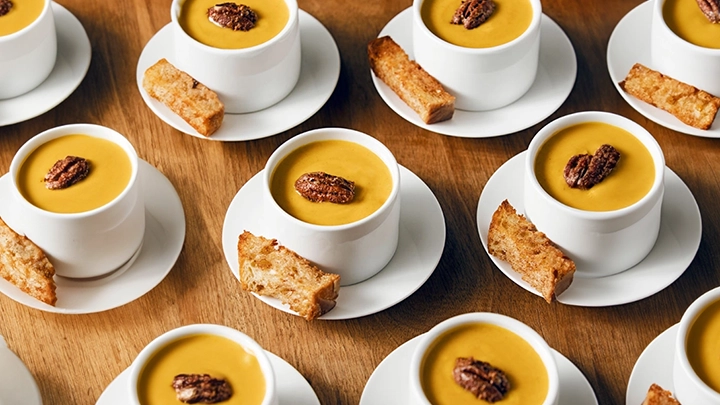 Butternut Squash Soup Shots with Spiced Pecans
