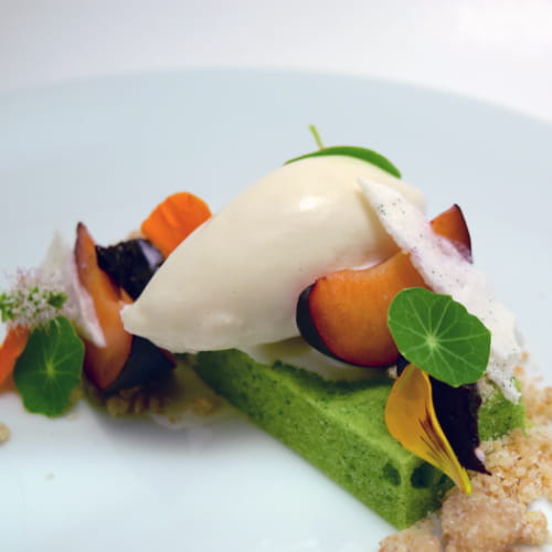 Nastutium Cake with Emmer Streusel and Vanilla Bourbon Ice Cream - Recipe