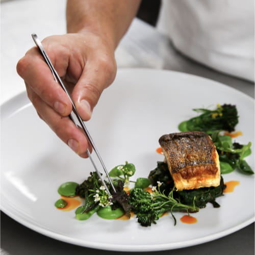 Pan Roasted Ling Cod Cardamom Pea Puree Caramelized Habanero Broccolini Swiss Chard Habanero Oil - Recipe