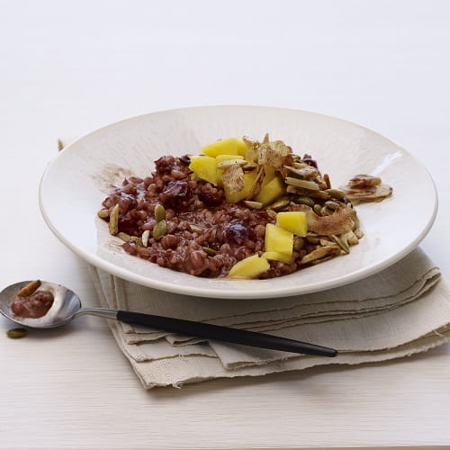 Red Rice and Barley Congee with Mango and Coconut - Recipe
