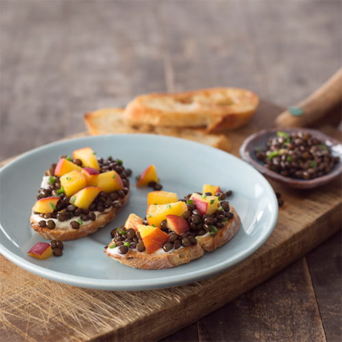 Pickled Peach and Black Beluga Lentil Toasts - Recipe