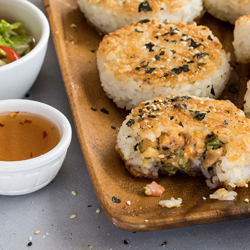 Sesame Seven Spice Chicken Rice Balls with Quick Kimchee - Recipe