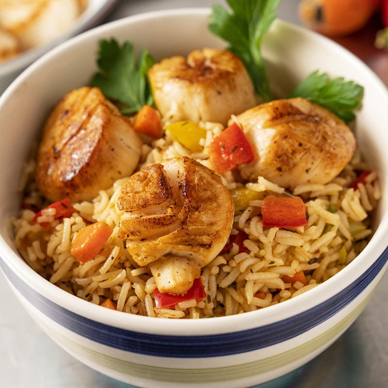 Caribbean Rice Bowl with Grilled Sea Scallops - Recipe