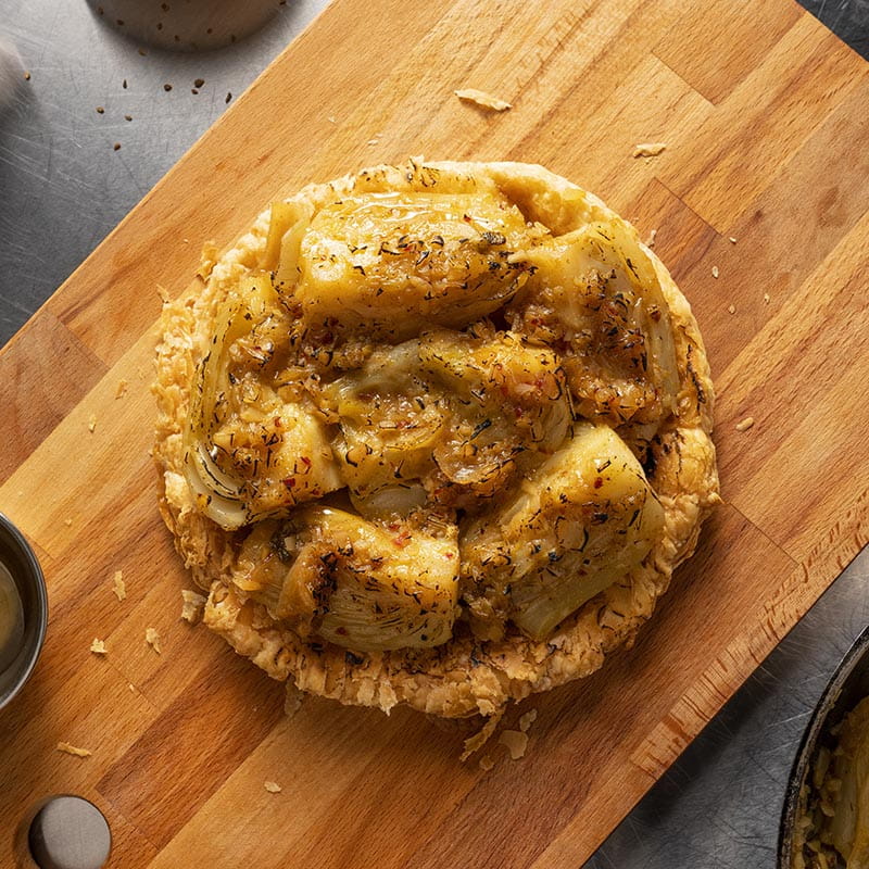 Tarte tatin au fenouil et au pesto de coriandre