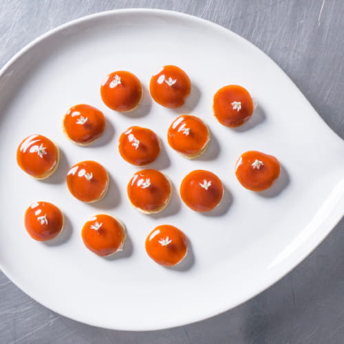 Shrimp Mousse Blini with Sriracha and Lime Lobster Gelee - Recipe