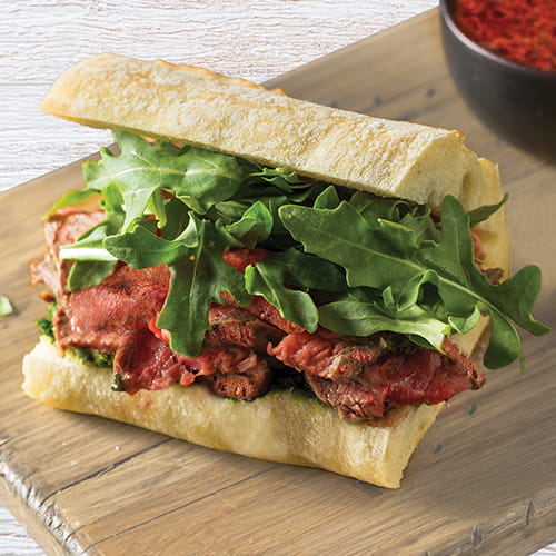 Sriracha and Lime Flank Steak Garlic Bread Sandwiches - Recipe