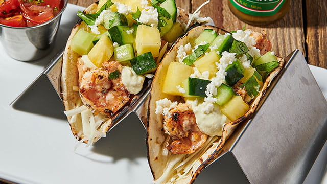 Cholula Cucumber Pineapple Shrimp Tacos