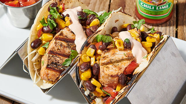 Cholula Fish Tacos with Black Bean & Corn Salsa