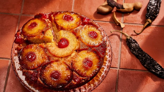 Tamarind Pasilla Pineapple Upside-Down Cake