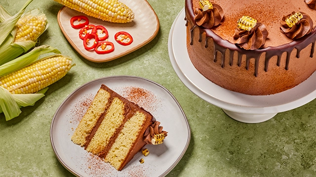 Sweet Corn Cake with Spicy Chocolate Buttercream