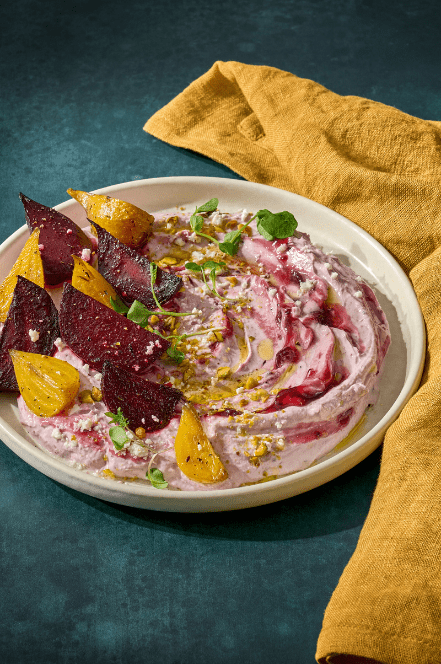 Black Currant Labneh with Roasted Beets