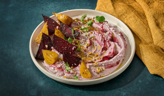 Black Currant Labneh with Roasted Beets