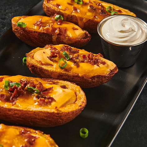Cheesy Buffalo Bacon Potato Skins