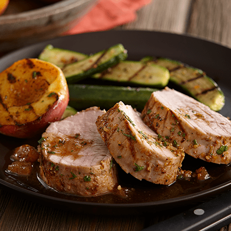 Filet de porc glacé à la pêche