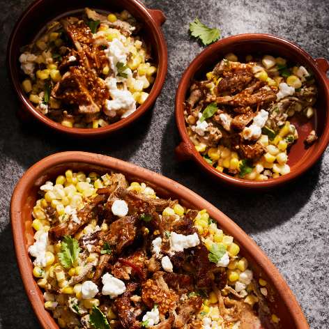 Esquites with Crispy Adobo Carnitas