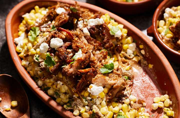 Esquites with Crispy Adobo Carnitas