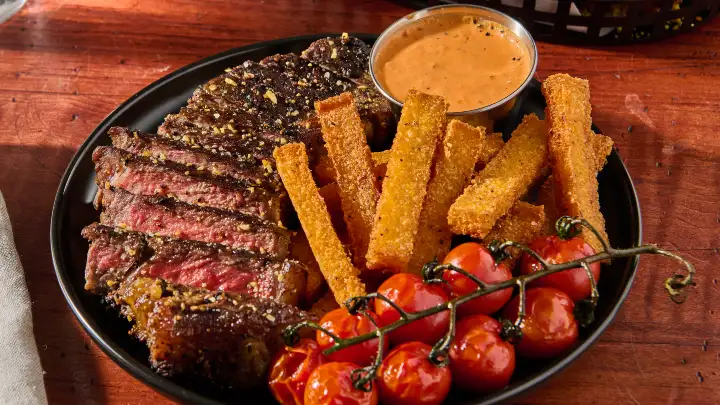 cracked black pepper and garlic steak and polenta fries